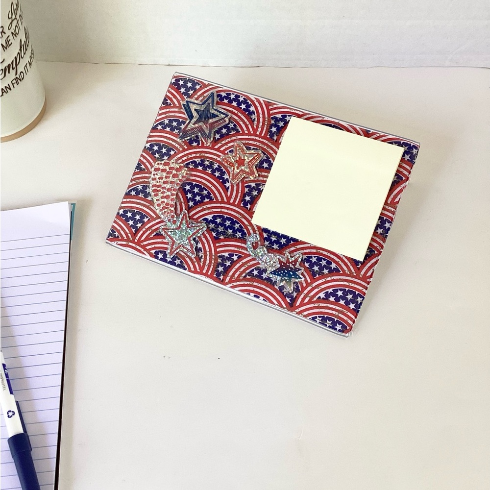 Notepad Holder Desk Decor Handmade Patriotic Stars Stripes  Red White Blue Dorm